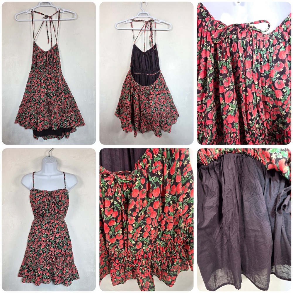 Free People Taking Sides Mini Dress Women's L Tomato Print Boho Coquette Novelty - Picture 5 of 16